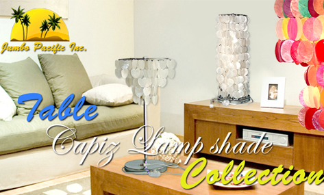 Phlippine Hand made products of table capiz lamp shades in variety of collection from capiz chips design and in different colors and sizes.