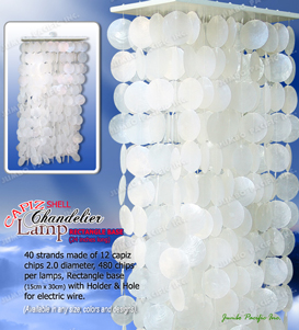 Capiz chips natural white round design in rectangular wood base.